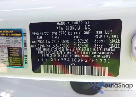 2022 Kia Telluride Sx from USA, damaged, VIN 5XYP54HC9NG265331